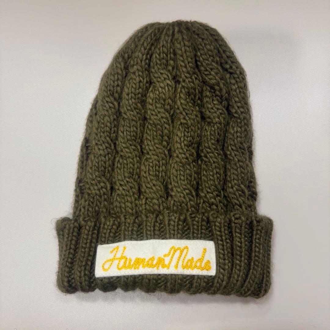 Used Human made Cable Knitted Hat Beanie Olive Human Made
