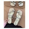 In the Summer of 2025, the New Gemstone Rhinestone Belt Cover Toe Middle Heel Sandals Are Popular Among Internet Celebrities, Fashionable and Versatil