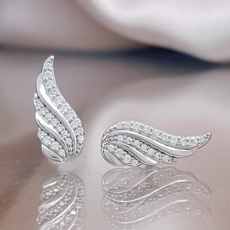 1 Pair, Fashionable, Inlaid with Synthetic Zircon, Fashionable and Versatile, Exquisite Wing Shape