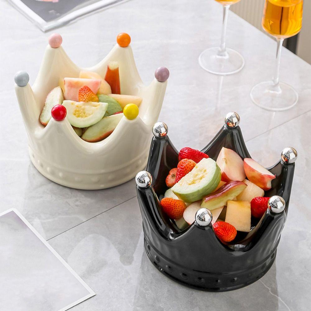 Ceramic Crown Fruit Tray with Fork Rustproof Dessert Salad Fork Home Gatherings