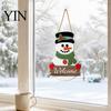 Christmas Tree Wall Decoration 2D Wooden Welcome Hanging Sign, Cartoon Santa Snowman Xmas Party Decor Door Hanger with Rope, Porch Front Holiday