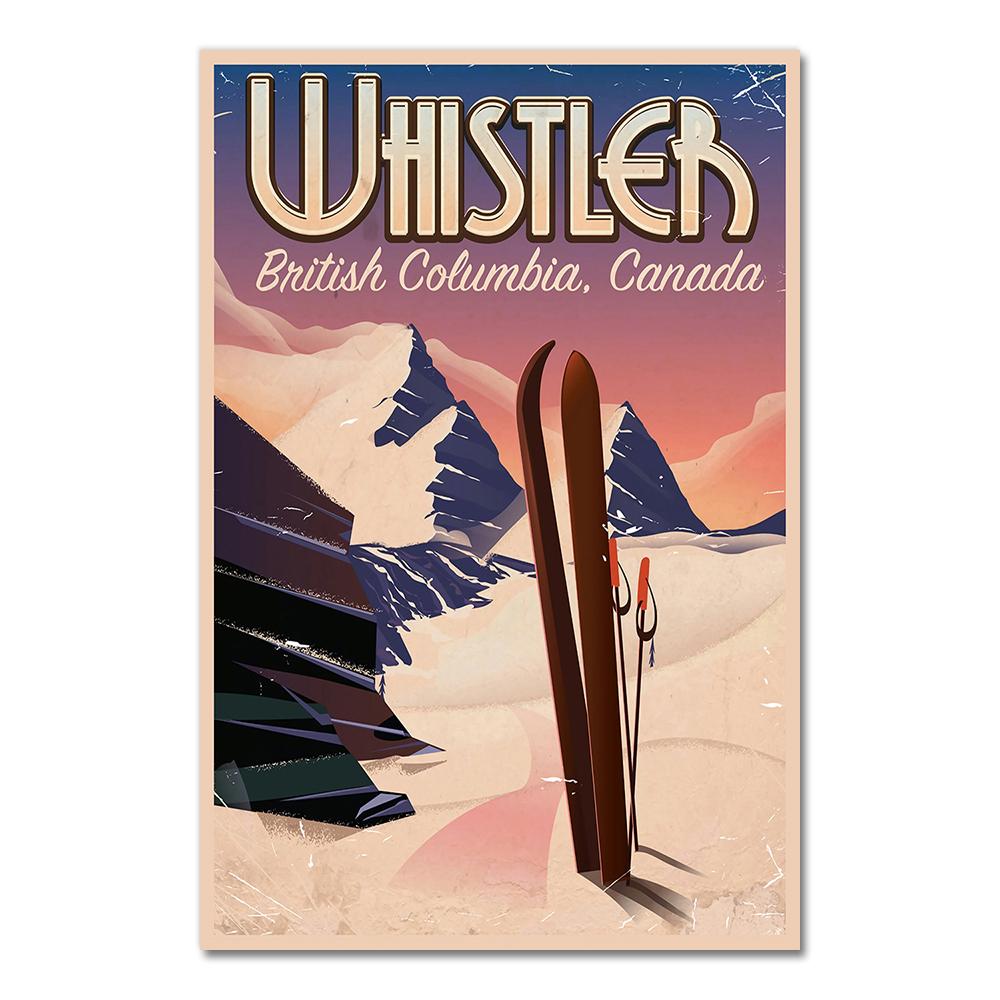Retro Ski in America Canvas Painting Skiing Vintage Wall Kraft Posters Coated Wall Stickers Home Decoration Pictures Gift
