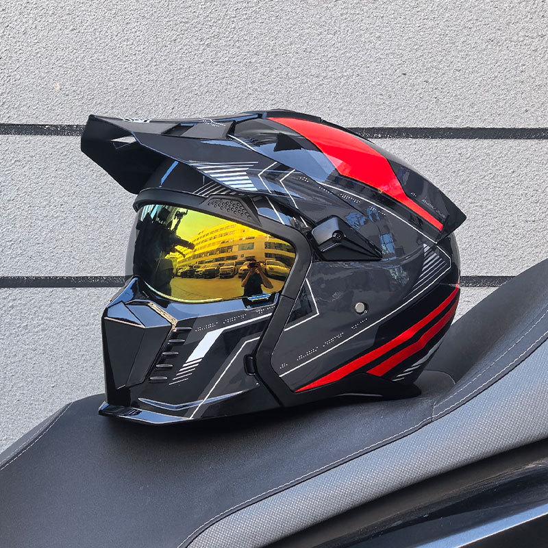 Orz Black Warrior Retro Motorcycle Helmet - Versatile Half/Full Helmet for Men & Women