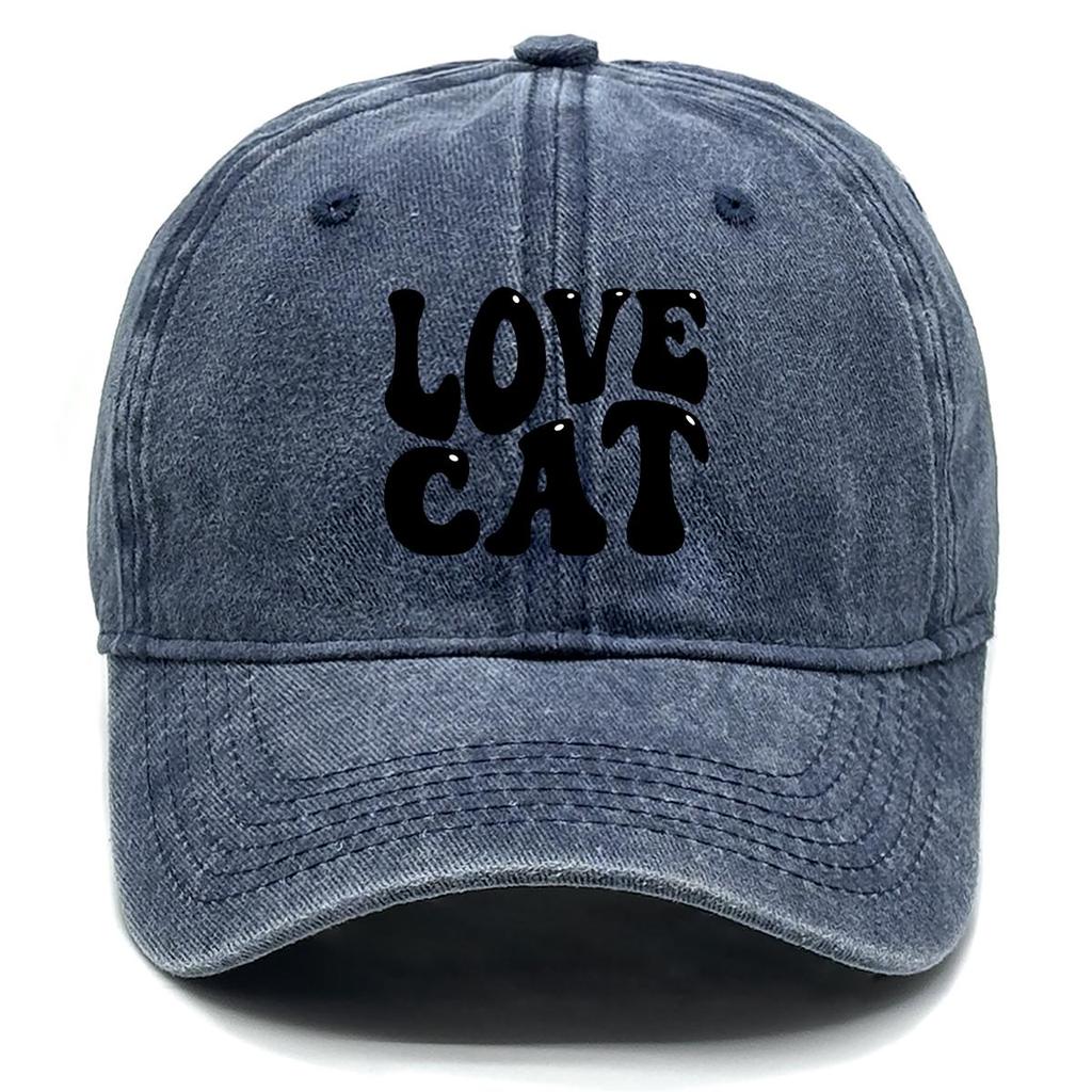 LOVE CAT" Print Snapback Baseball Hat, Animal Dad Hat Sporting Non-Stretch Fabric Lightweight Adjustable Buckle Adjustable Baseball Cap