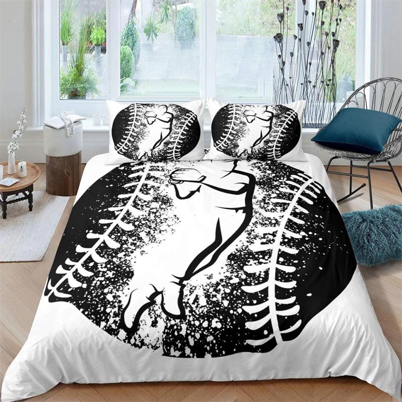 Sport Baseball Konge Dundyne Trekk 3D Ball Sengetøy Sett Gutter Tenåringer Konkurranse Dynetrekk 2/3 stk Polyester Dyne Trekk