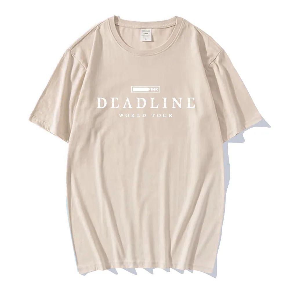 Korean Band Fashion Print Cotton T Shirt BLACK and PINK WORLD TOUR DEADLINE T-shirt Summer Short Sleeve  Unisex Streetwear