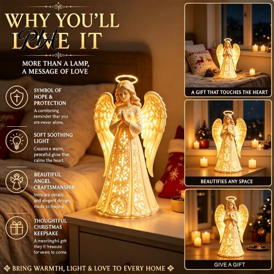 Indoor Atmosphere Lighting Praying Angel Night Light, Resin Decorative Figurine with Warm LED Lights Religious Holiday Gift for Home Decor,