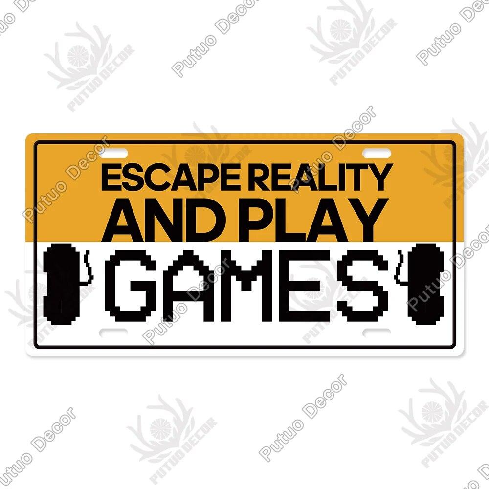 Putuo Decor Warning  Game Zone Tin Sign License Plate Plaque Metal Vintage Poster for Man Cave Pub Club Park Wall Art Decor