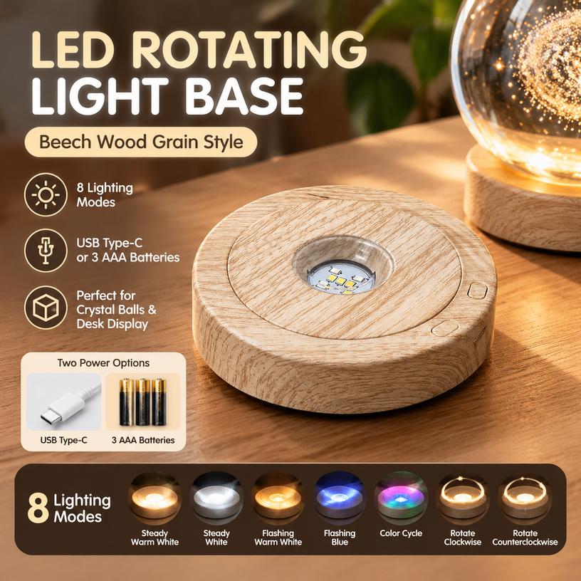 LED Rotating Light Base with 8 Lighting Modes, USB/Battery Powered