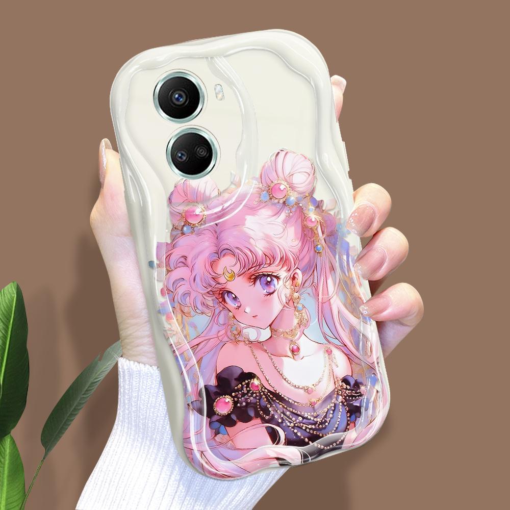 For Honor 90 Lite P30 Pro Infinix Hot 30 40 40i 40 Pro Smart 8 Pro Vivo V29e V30e Beautiful Girl Pink Hair Cream Texture Soft Silicone Phone Case
