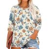 Women's Print Round Neck Plus Size Tops 3/4 Sleeves Elegant Shirt Tops