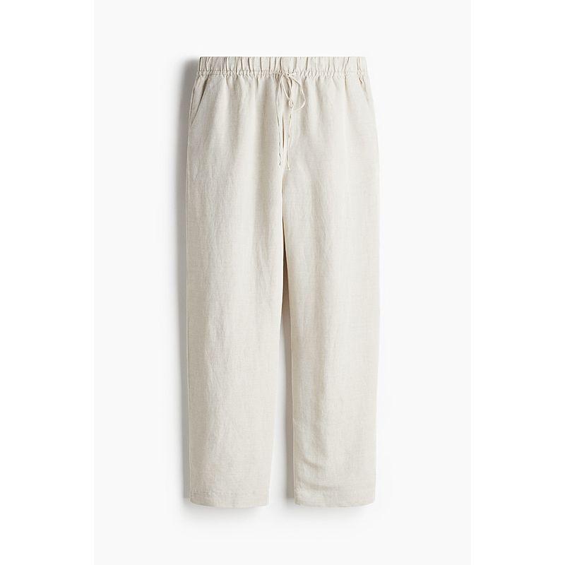 

HM 2025 Лето Новая Мода Удобные Брюки на Кулиске из Смеси Льна 1259083 Light Beige 170/88