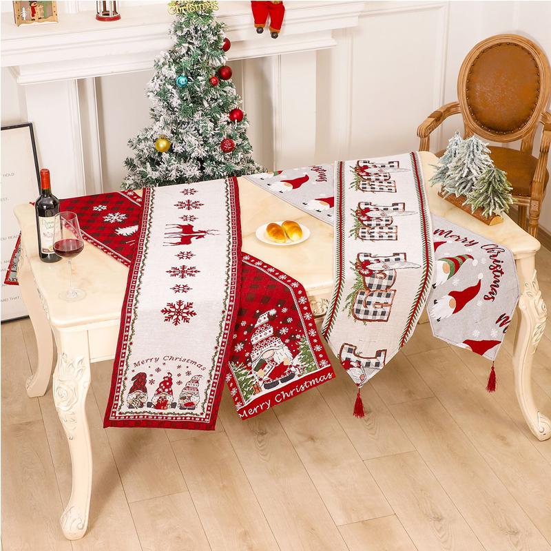 Christmas Tree Elk Snowflake Plaid Table Runner Party Wedding Decoration Table Runner Christmas Decoration Home Table Runner