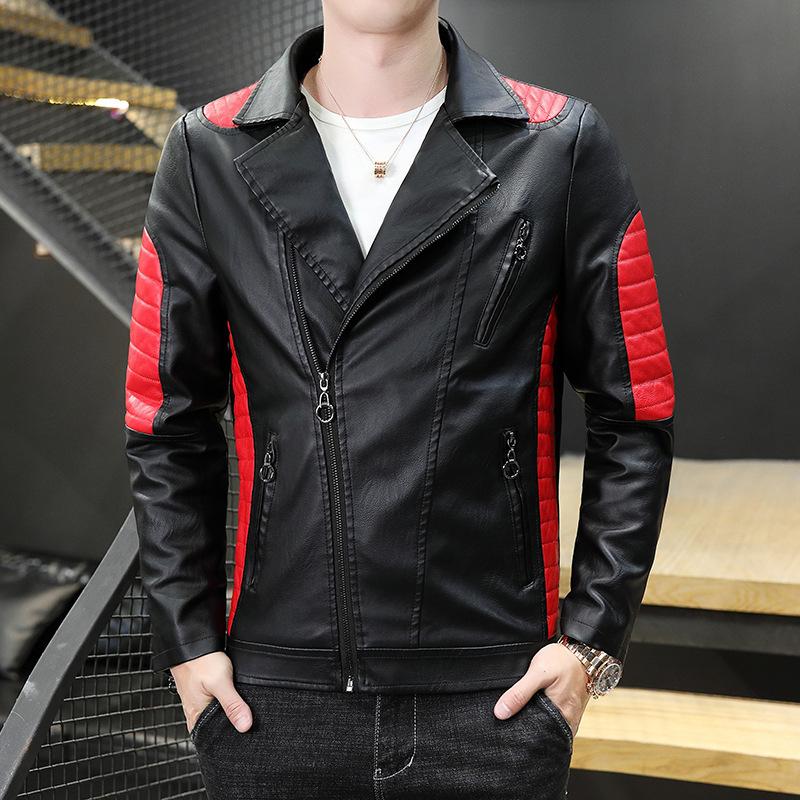 Кожаная куртка мужская тонкая куртка из искусственной кожи модная мотоциклетная кожаная — фото 7