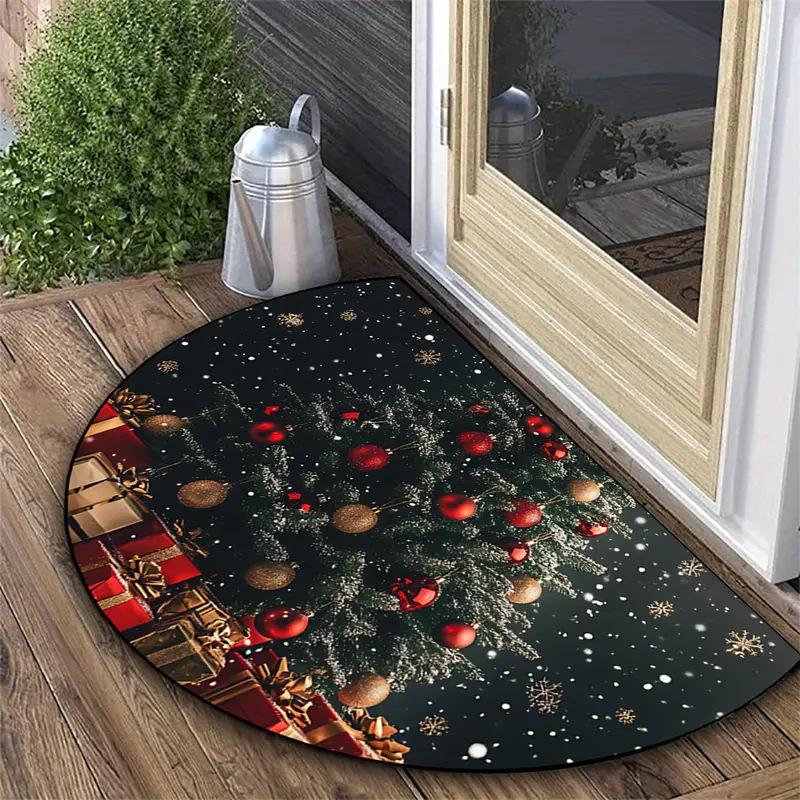 

1PC VIKAMA Christmas Doormat Semi-circular Welcome Mat Anti Slip Wear-resistant Carpet for Living Room Bathroom Kitchen Tapete 40x60cm