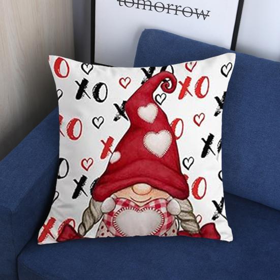 Valentine's Day Pillow Covers Red Buffalo Plaid Gnomes Design Machine Washable Festive Home Decoration Single-sided Printing Pillowcases