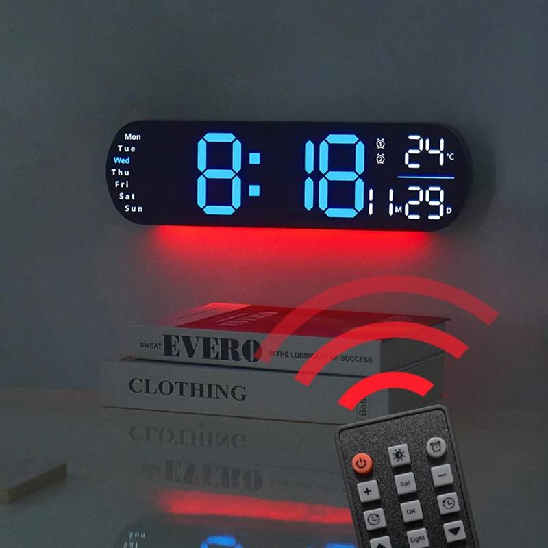 Large Digital LED Wall Clock Multifunctional Adjustable Atmosphere Light Color Changing Electronic Alarm Clock