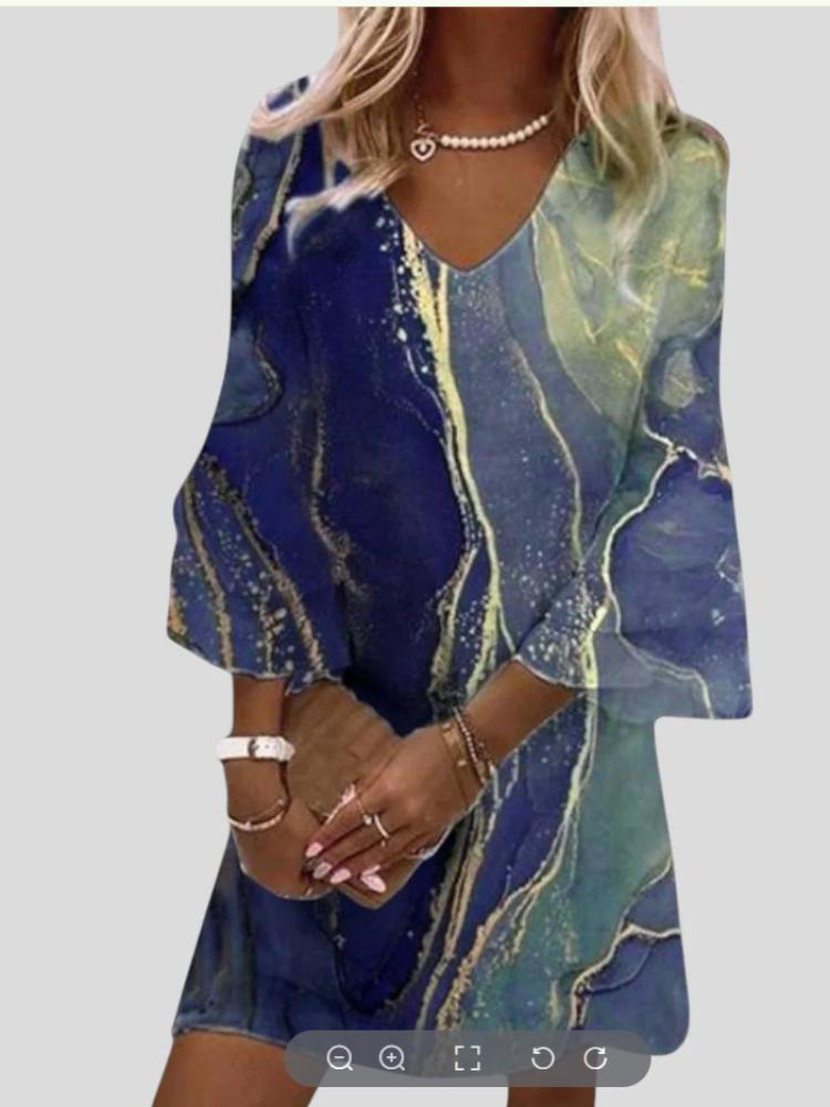 

Жіноча сукня з квітковим принтом, V-подібним вирізом та рукавами-кльош, елегантна літня сукня в стилі бохо-шик M