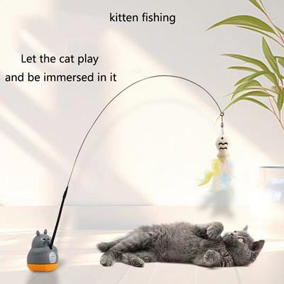 Neue Katze, lustiger Katzenstab, Stahldraht, langer Stab, Feder, süßes Katzenspielzeug, Kätzchenangeln, rotierendes Selbstvergnügen-Erleichterungsspielzeug für Haustiere