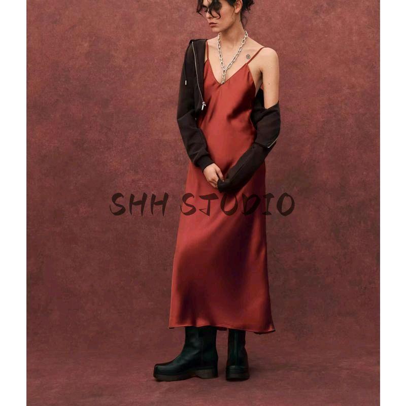 Spring New Women clothes V-neck Sleeveless Silk Satin Texture Dress 9333331 4661271 4772333