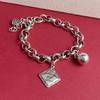 100% Solid 925 Sterling Silver Retro Bracelet for Women Men Vintage Handmade Letters Ball Simple Bracelet Birthday Gift