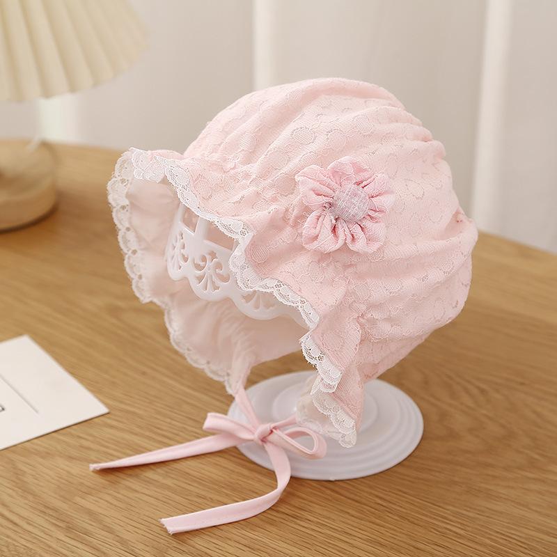 Baby Girl Lace Flower Princess Bucket Hat Spring Autumn Thin Breathable Sunshade Cap for Infants and Toddlers