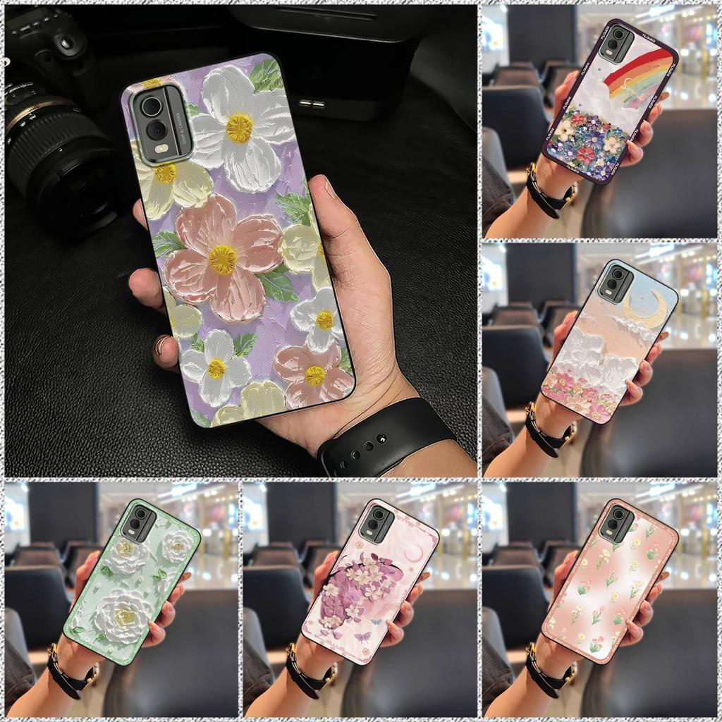 Cute Anti-dust Phone Case For Nokia C32 Waterproof Flower Back Cover Full Wrap Dirt-resistant Durable Protective TPU