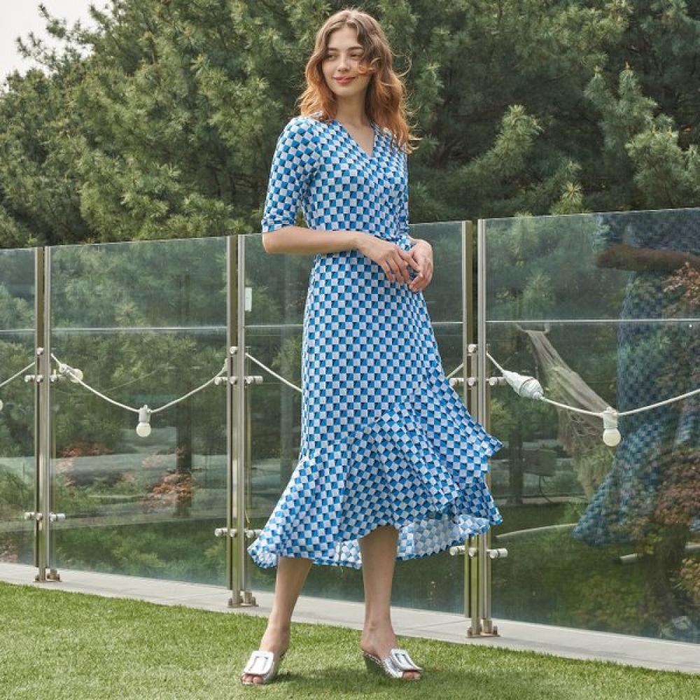 Lipbbam Vivienne 3 4 Sleeve Frill Wrap Dress Ldm42db01