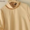 ZANZEA Women Summer Casual Mock Neck Loose Half Sleeve Blouse