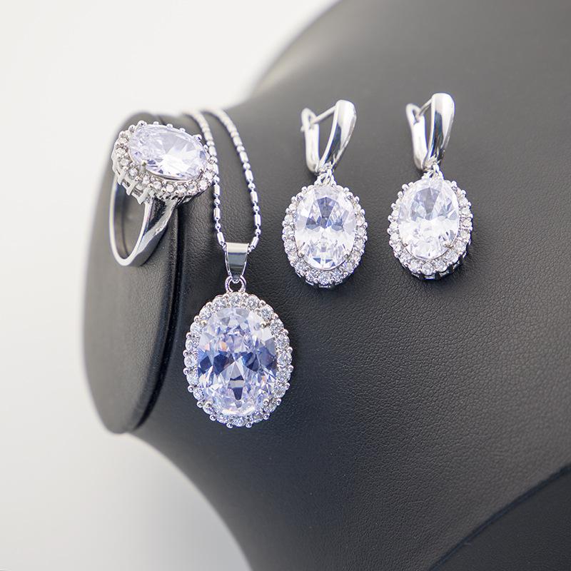 European-American Zircon Jewelry Set: Ring, Necklace, Earrings - Three-Piece Inlaid Zircon Collection