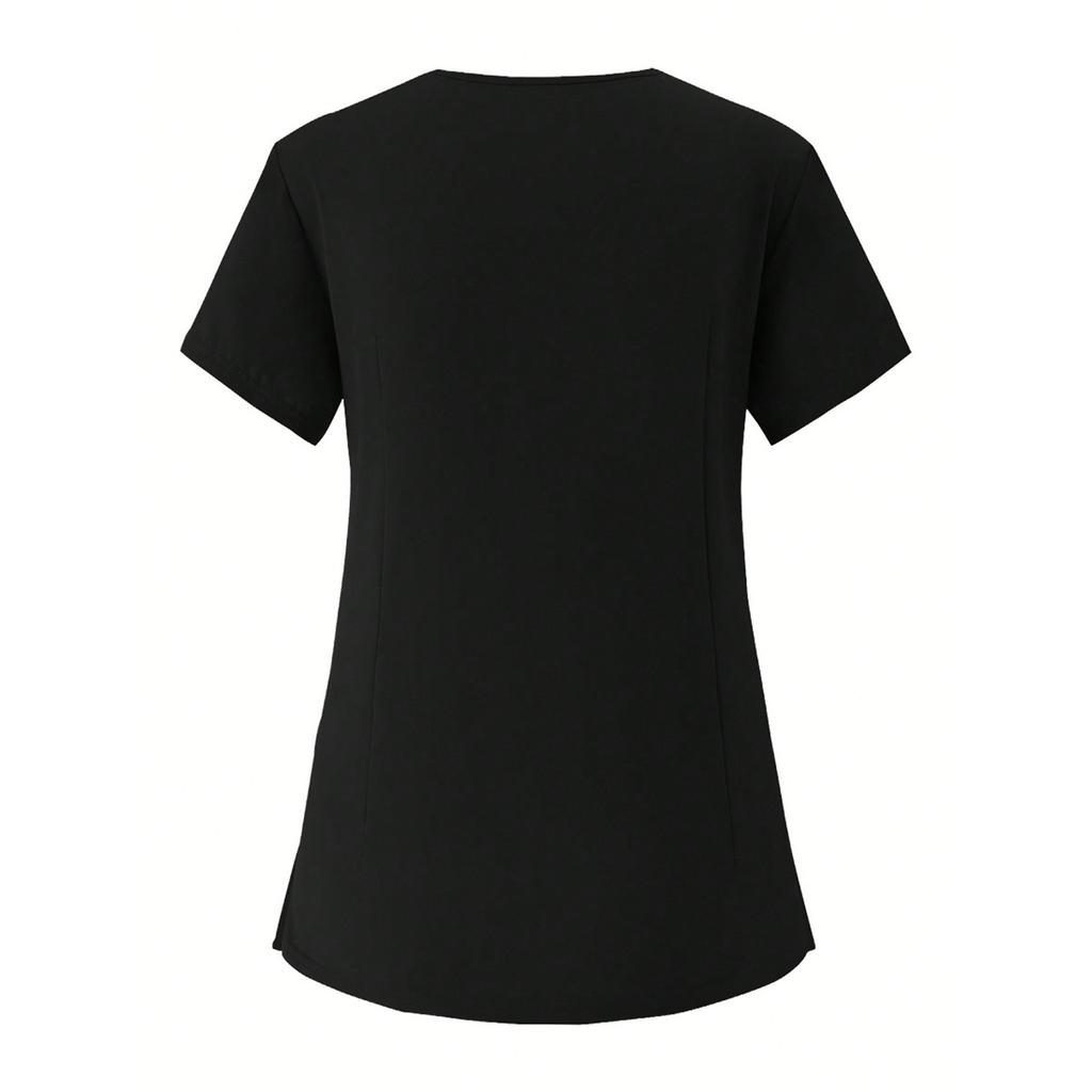 Short Sleeved Solid Color Round Neck Pocket Top Pants Work Clothes Two-Piece Set
