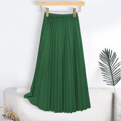 Faltenrock für Damen, elastisch, hohe Taille, A-Linie, langer Rock, einfarbig, bequemer Stoff, vielseitiger Rock für den Alltag