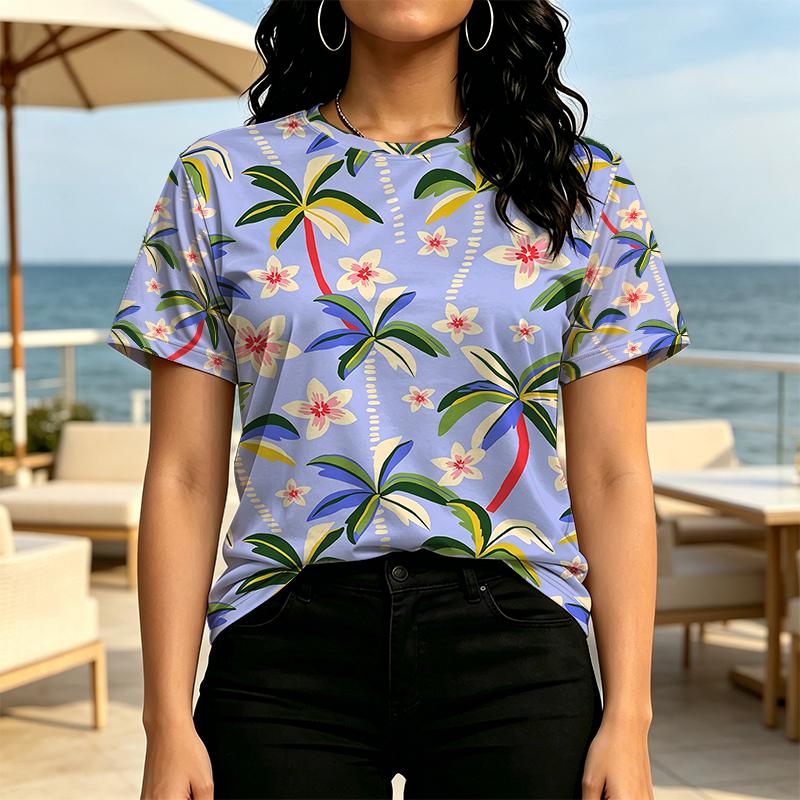 Women's Short Sleeve T-Shirt,Ins Minimalist Tropical Design,Soft Cotton,Perfect for Beach Vacation & Daily Casual,Versatile Fashion Tee