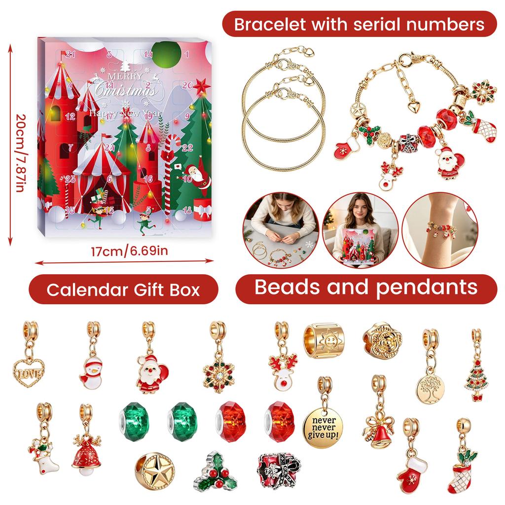 Days Christmas Advent Calendar for Women - Alloy Bracelet Jewelry Set with Surprises, Holiday Countdown Gift