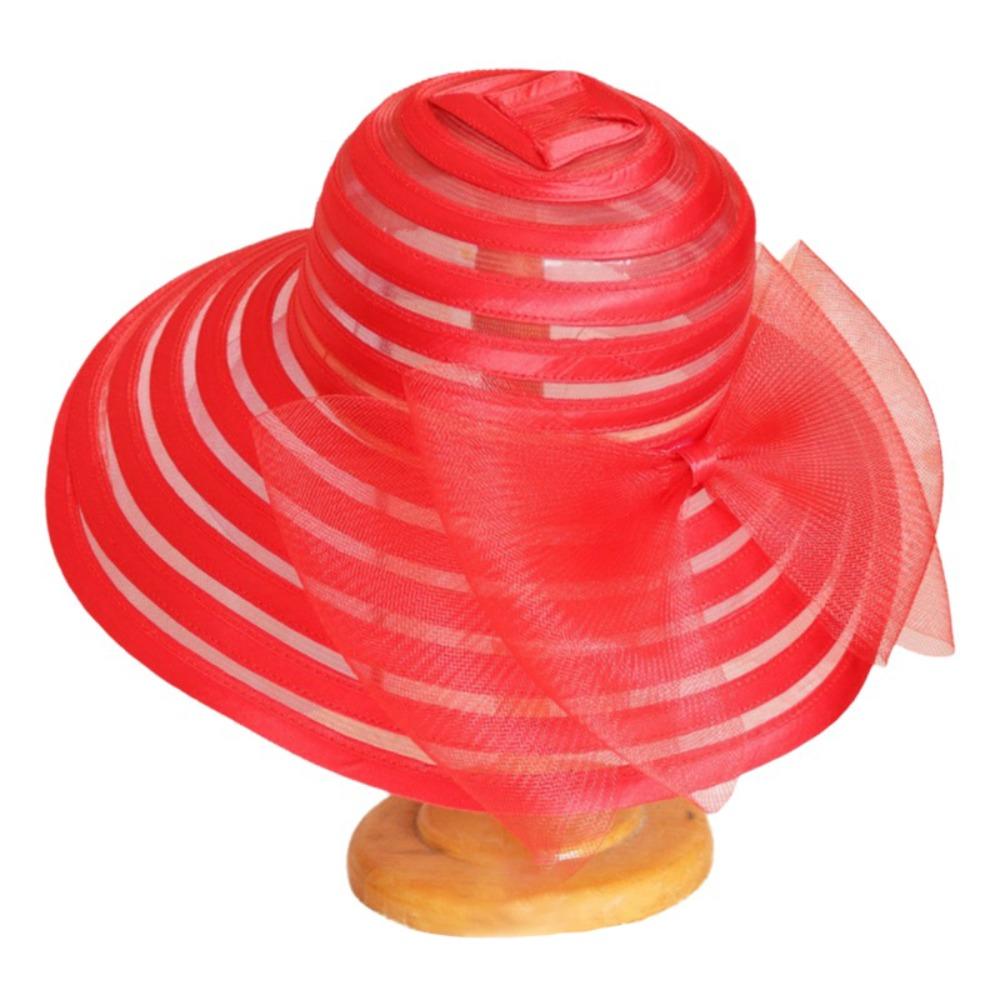 Ruffles Design Tea Party Cap Wide Brim Sun Hat Elegant Sunscreen Cap Dance Dinner красный