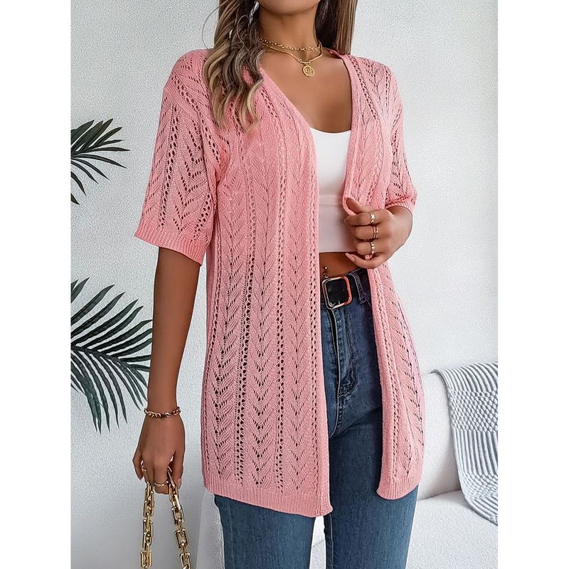 

Hollow out Short Sleeve Sleeved Knitted Cardigan Cut Out Short Sleeve Knitting Cardigan pink XL(XL)