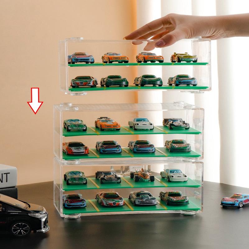 1/64 Car Model Display Shelf With Parking Space Toy Car Transparent Storage Box 8 Slot Showcase Finishing Cabinet