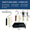 Paint Roller Kit 9 Piece, Paint Rollers, Brushes & Paint Tray, House Painting Supplies, High Absorbency, Washable, Reusable