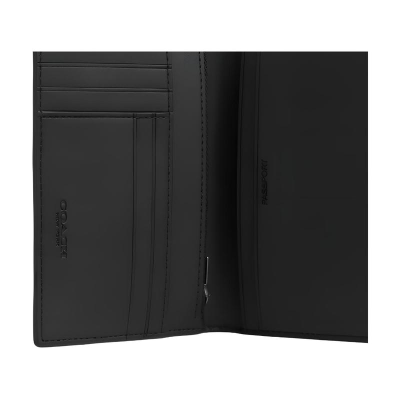 COACH card holder Passport Case 10 branded presbyopia printed bi-fold design, artificial leather, passport holder Gun gray and chalk white and black