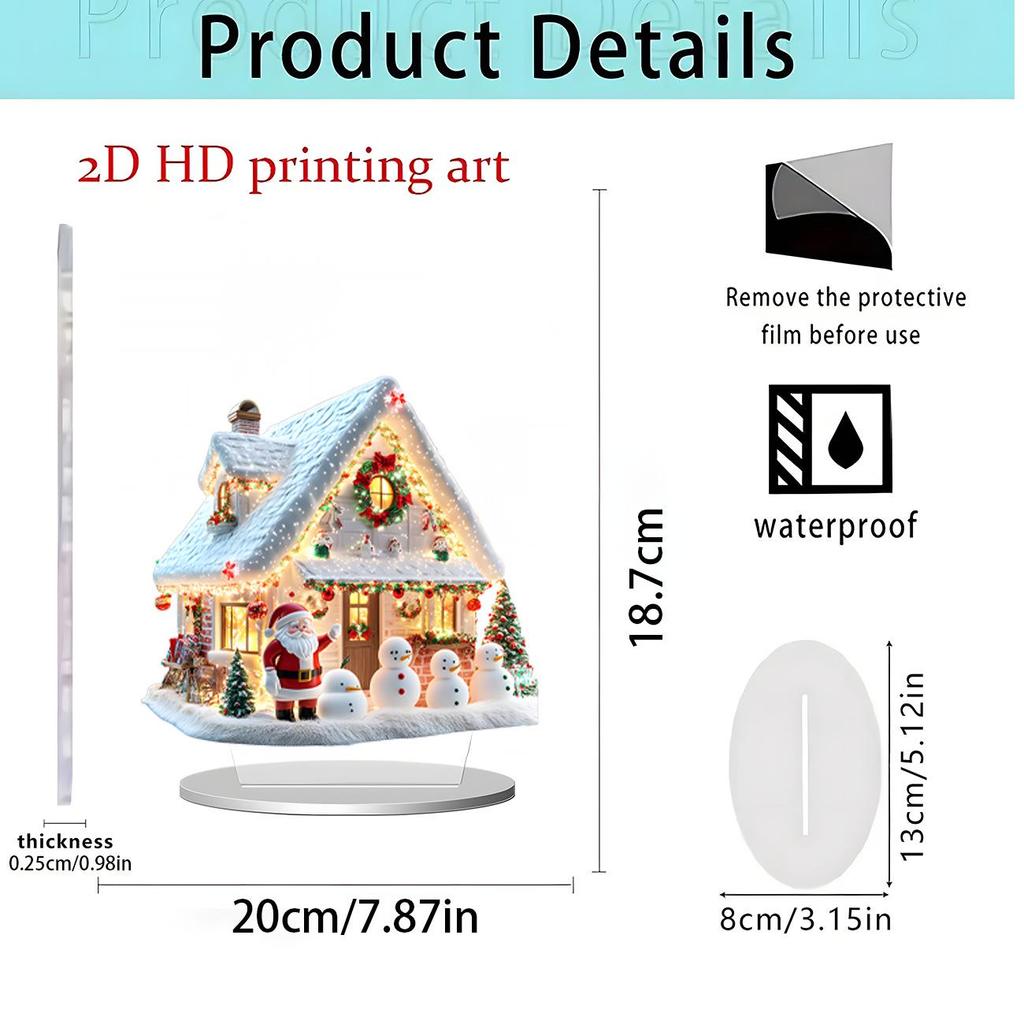 Christmas Santa Claus Snow Scene 2D Acrylic Ornament for Home Décor