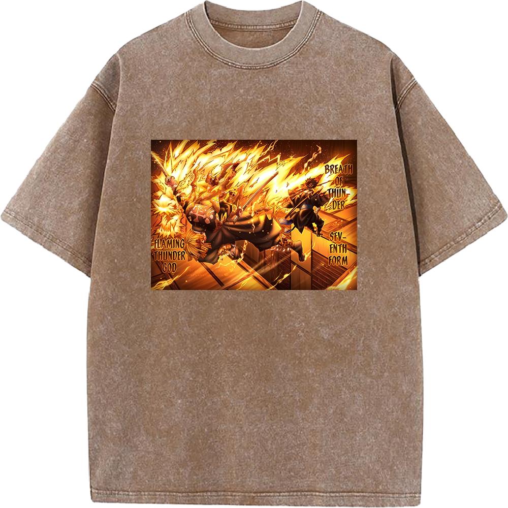 Anime Demon Slayer Agatsuma Zenitsu Kaigaku Clothing Men Anime Cotton T-shirts Short-sleeve Washed T Shirt Harajuku Male Tshirt