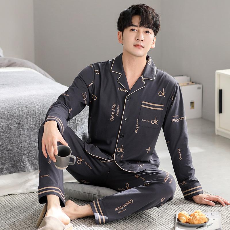 Pajamas Men'S Spring And Autumn Cotton Long Sleeve Men'S Autumn Men'S Wear Loungewear Suit