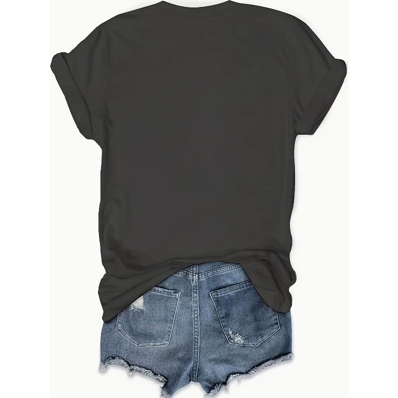 European Size Floral Print Crew Neck T-shirt, Casual Short Sleeve Top For Spring & Summer, Women'S Clothing