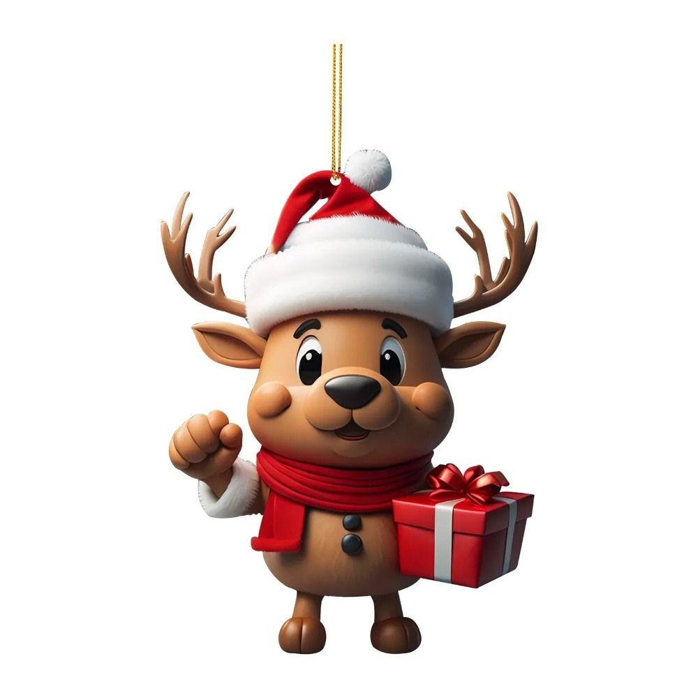 Cartoon Elk Hanging Oranments 2D Acrylic Christmas Elk Fashion Xmas Tree Elk Pendants  New Years
