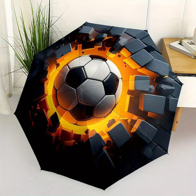 Breaking Through: Soccer Ball Impact Print Design Umbrella, Cute Umbrella with Cute Design, Portable 3-Fold Compact Umbrella for Men & Women, Valentin