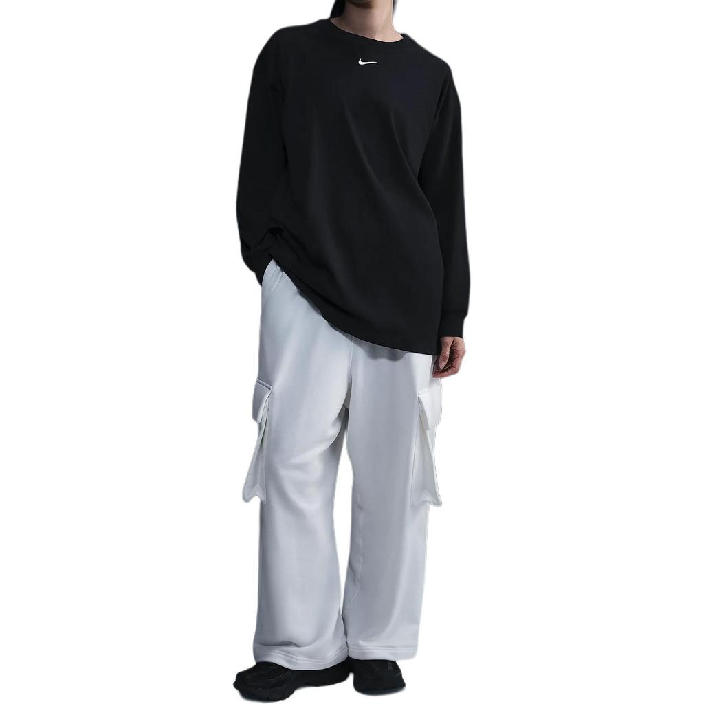 Nike Loose Fit Solid Color Logo Print Long Sleeve T-Shirt Women Tops Black HF5321-010