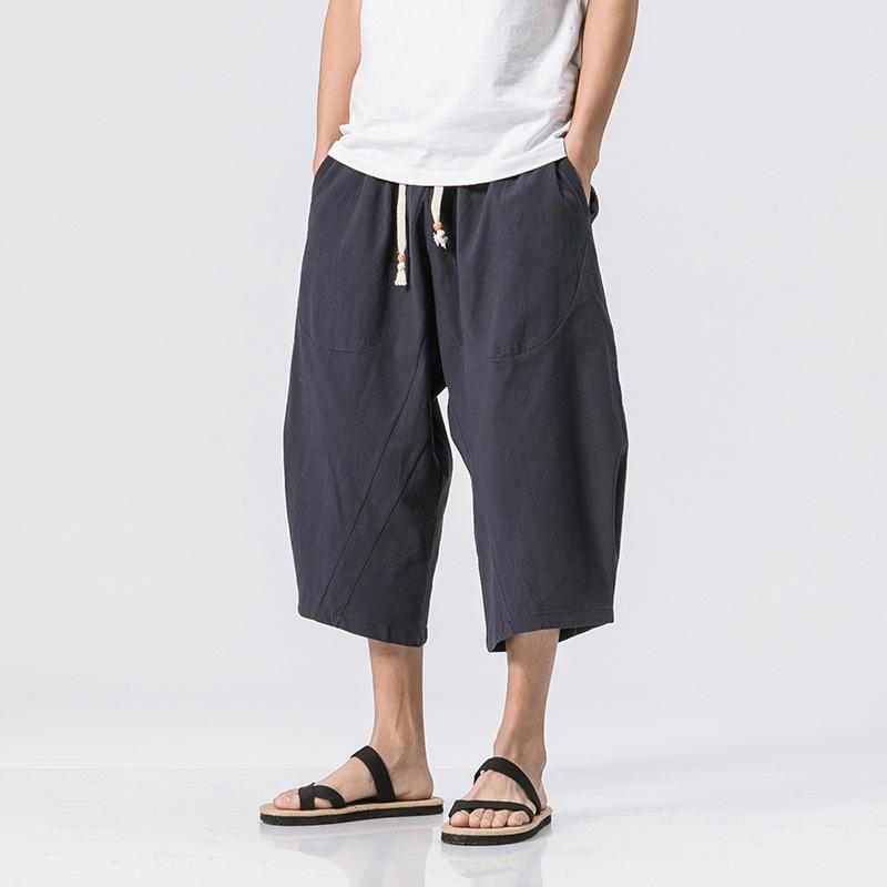 Men's Summer Loose Fit Linen Capri Pants - Solid Color, Plus Size, Chinese Style Casual Trousers