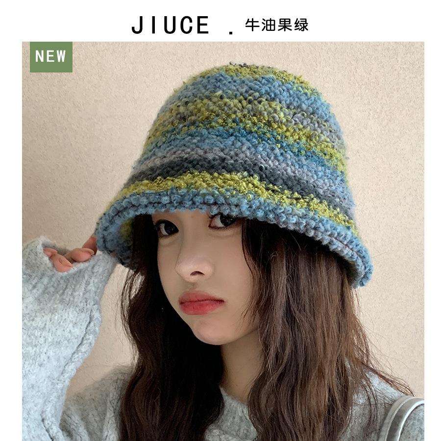Colourful Knitted Bucket Hat Women Korea Autumn Winter Warm Dopamine Warm Fisherman's Hat Star Model Thickened