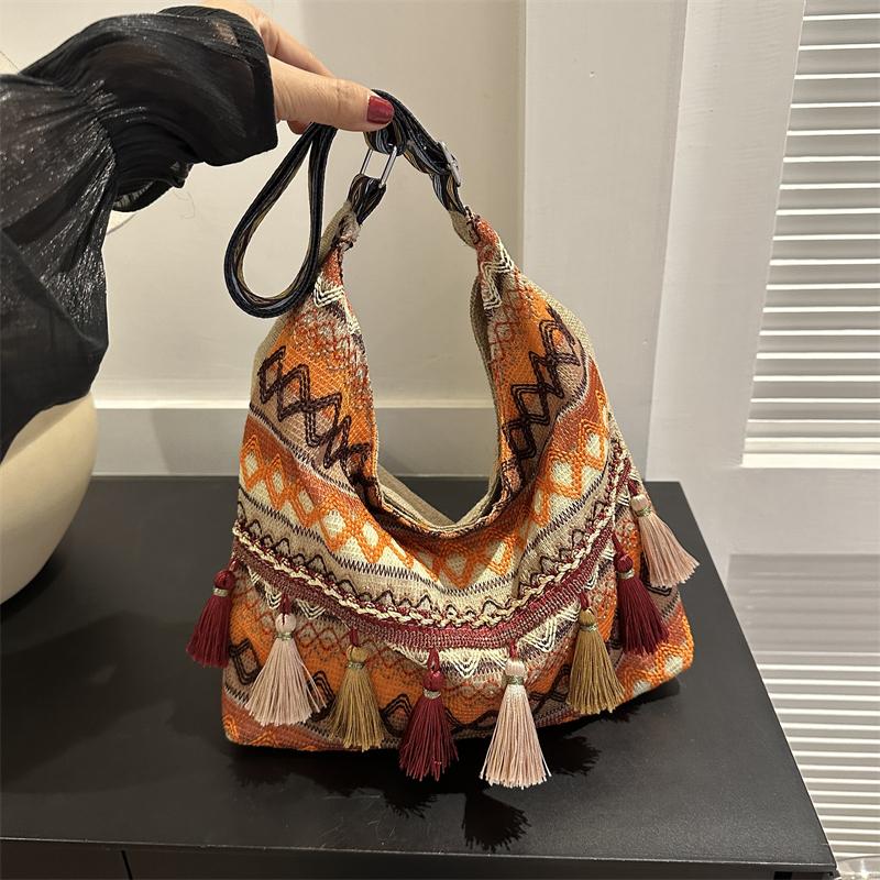 Nyl Patchwork Shoulder Bags Tassel Printing Soft Ladies Bags 2026 High Quality Large Capacity Ethnic Women's Handbags
