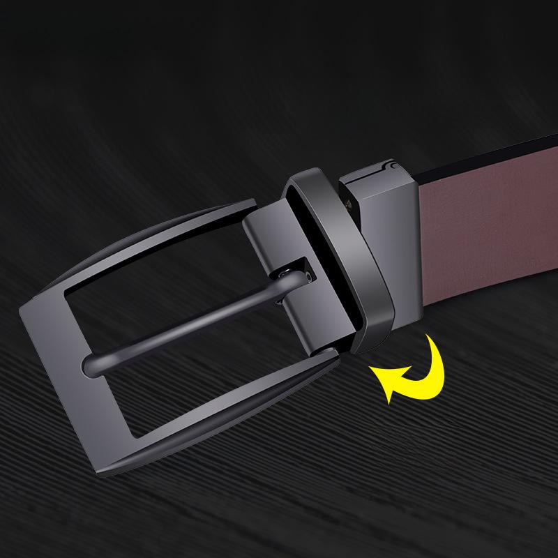Men's Versatile Double-Sided Cowhide Belt with Rotating Pin Buckle